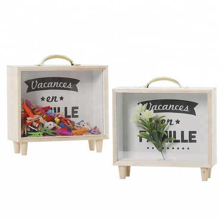 Square Wooden Money Box Photo Frame Shadow Box Wholesale for Kids