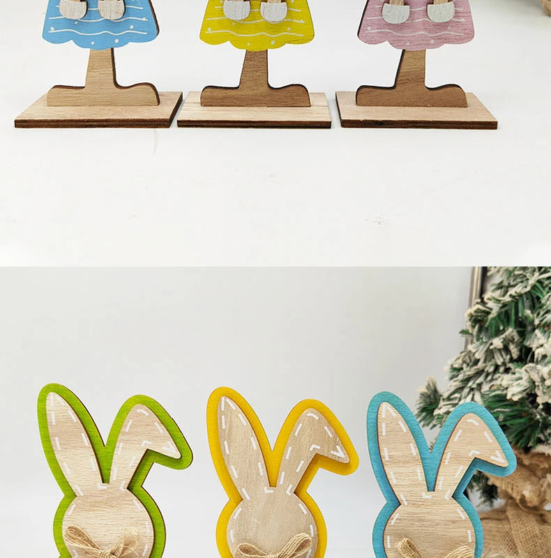 New Style Wooden Decoration Easter Crafts Table Decoration Rabbit Ornaments Easter Party Supplies Wooden Crafts