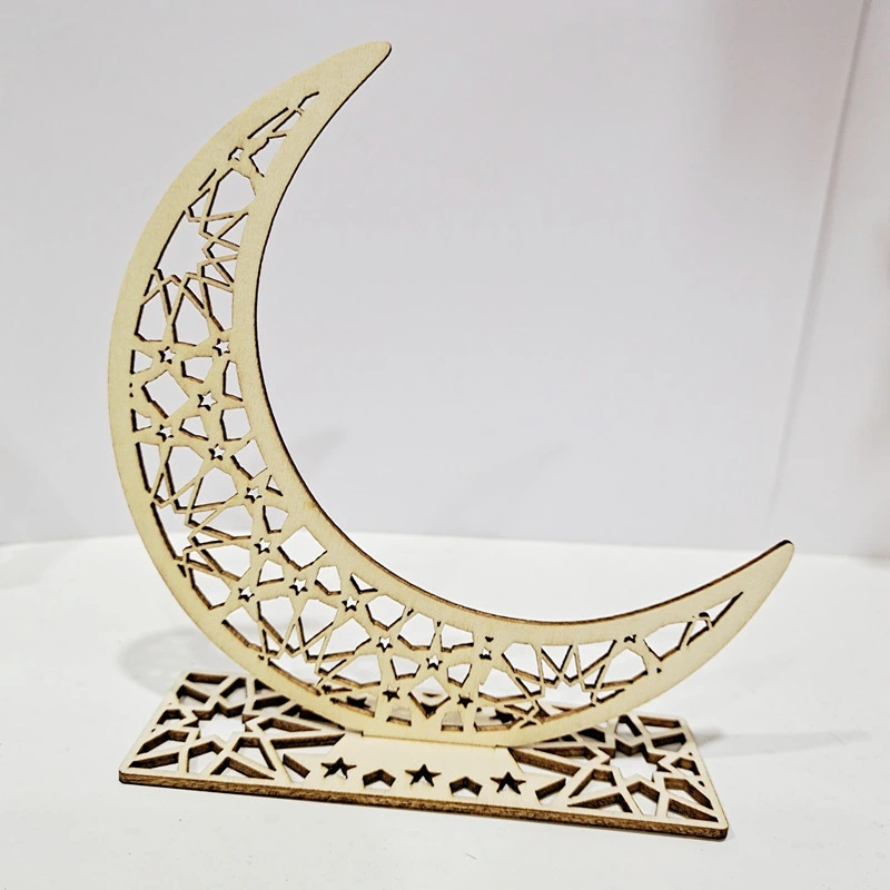 DIY Eid Wooden Crafts Moon Ornaments Home Decoration Wood Art Ramadan Crafts