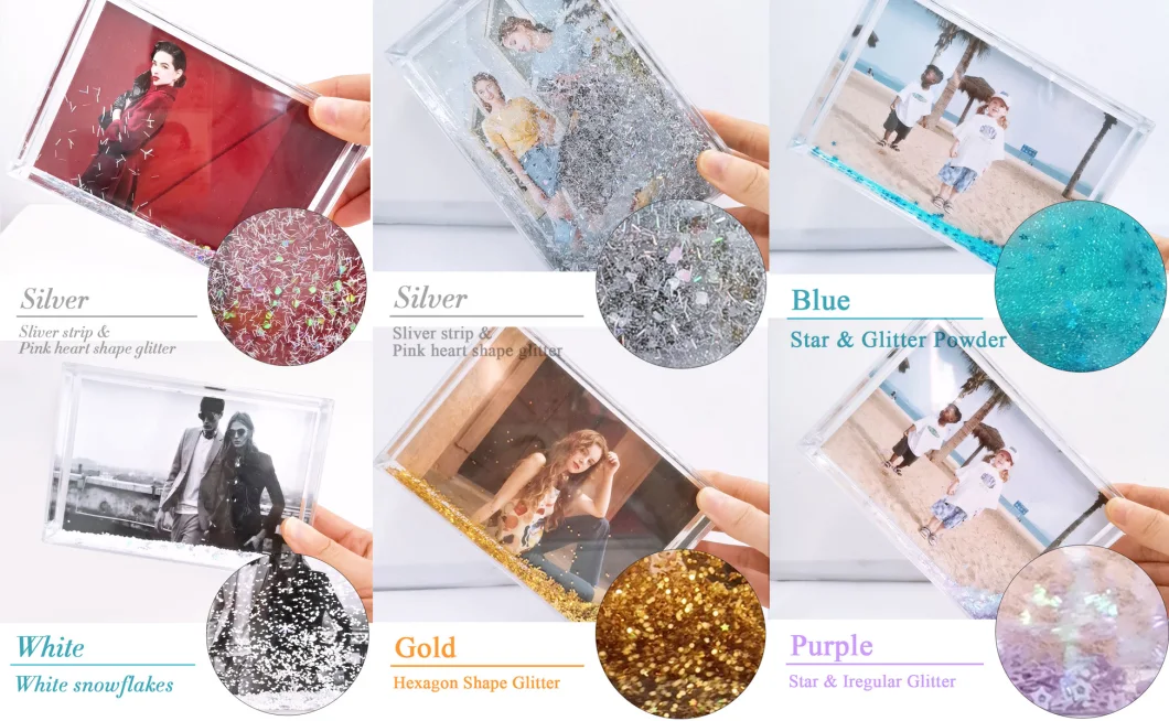 4X6 Photo Floaters Plastic Shake-It Latest Style Liquid Glitter Frame