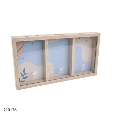 Tirelire en bois rectangle cadre photo boîte d'ombre en gros pour les enfants