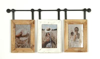 Plaque murale en fer de couleur naturelle avec cadre photo en bois pour la décoration intérieure pour cadeau à la maison