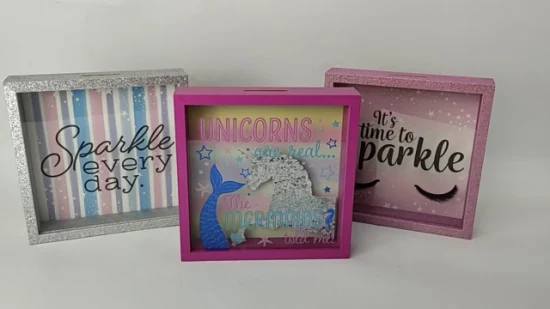 Licorne en forme de tirelire Shadow Box cadre en bois, tirelire tirelire